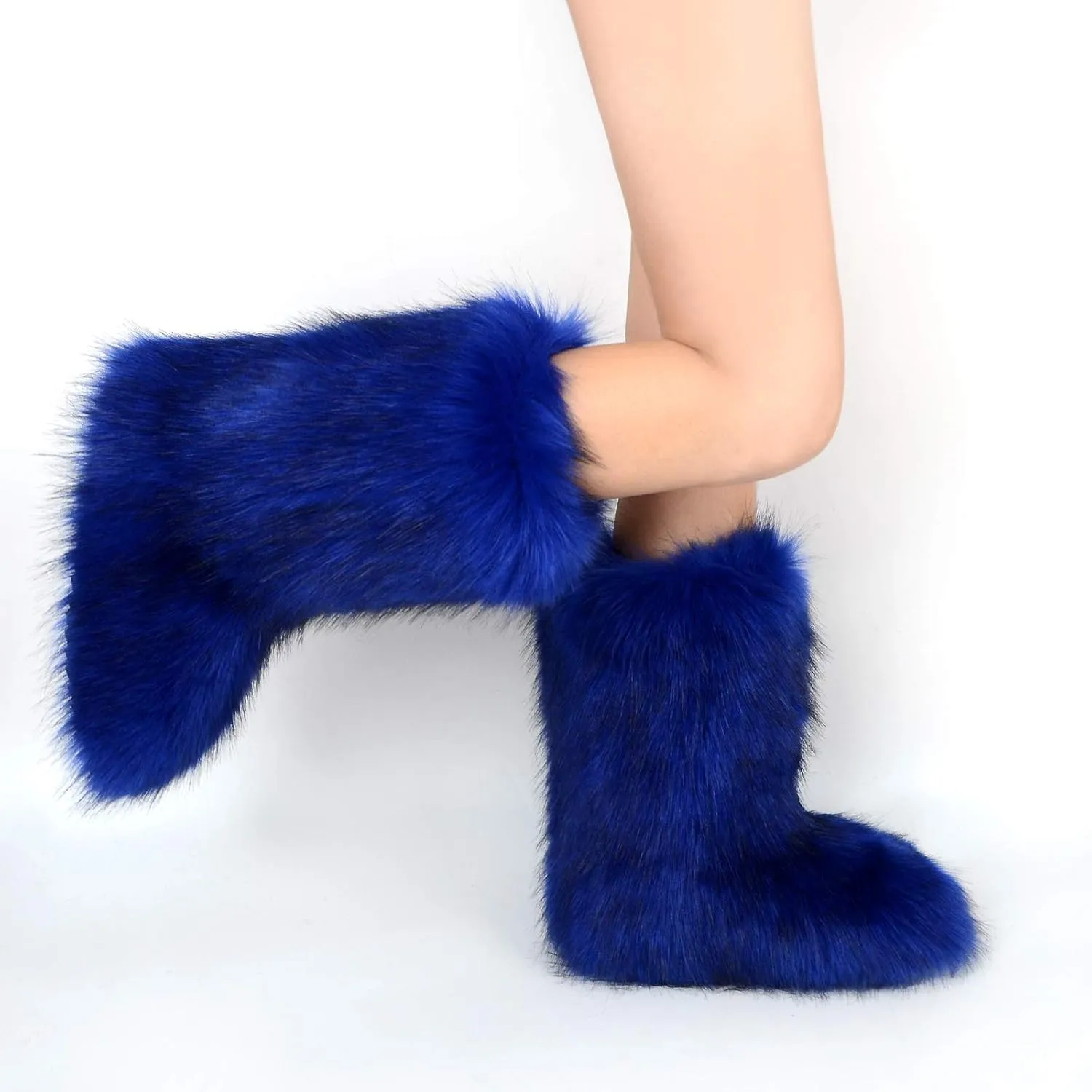Gegefur Women's Faux fur Boot Furry Fluffy Short Snow Boot Mid-Calf Boots Warm Comfortable Outdoor Flat Shoes