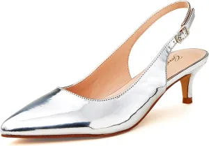 GENSHUO Low Kitten Heels Women's Slingback Dressy Pumps Pointed Closed Toe Ankle Strap Elegant Wedding Pumps Formal Comfortable Shoes