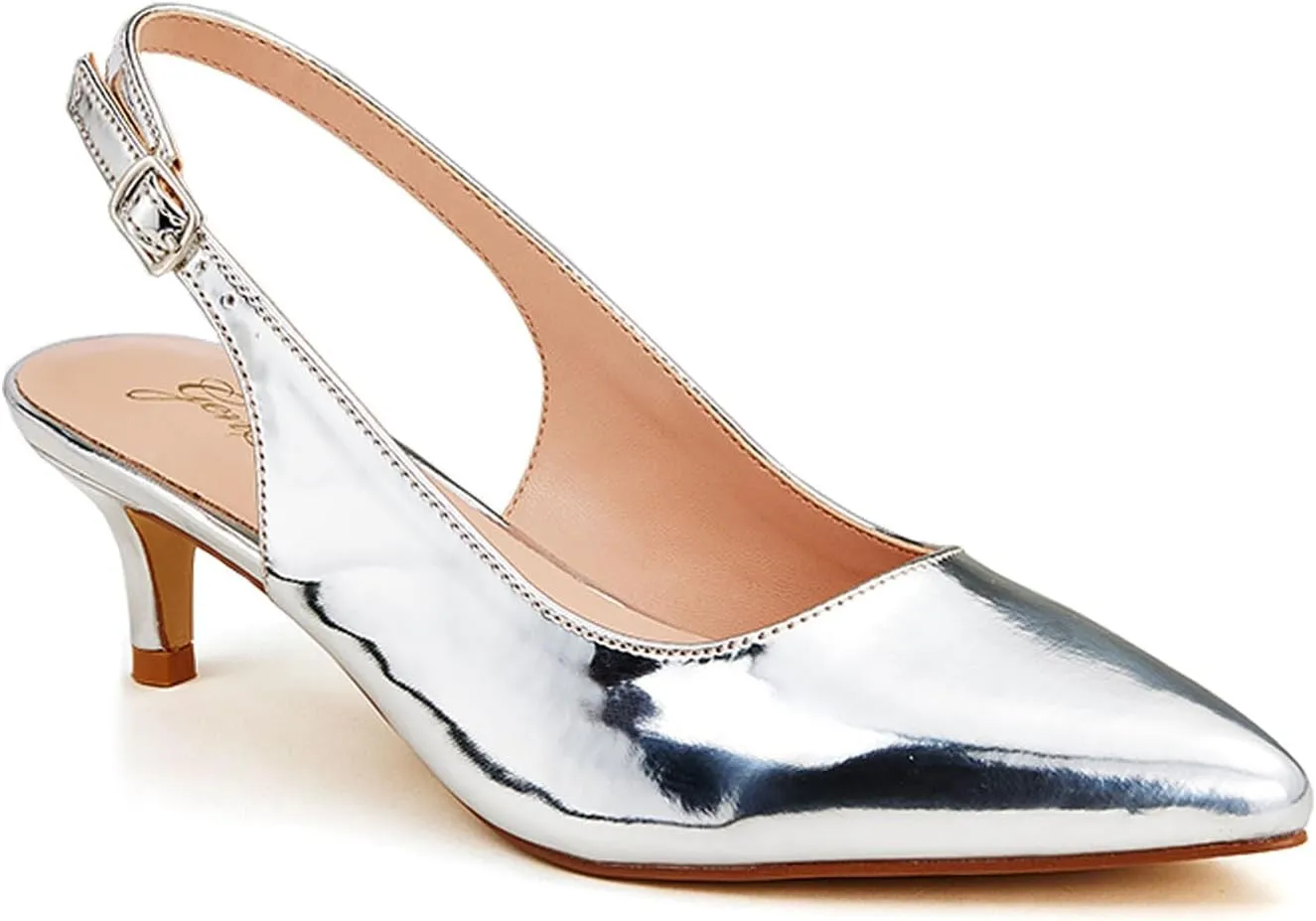 GENSHUO Low Kitten Heels Women's Slingback Dressy Pumps Pointed Closed Toe Ankle Strap Elegant Wedding Pumps Formal Comfortable Shoes