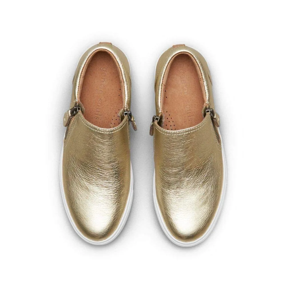Gentle Souls by Kenneth Cole Women's Lowe Double Zip Sneaker, Soft Gold, 5.5 M US