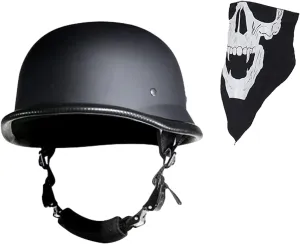 German Novelty Cap Basic Flat Black German Style Motorcycle Half Helmet with Adjustable Chin Strap