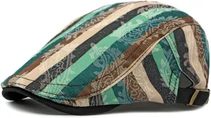 GIBZ Striped Flat Hat Newsboy Cap Retro Driving Hats Adjustable Ivy Caps for Men Women