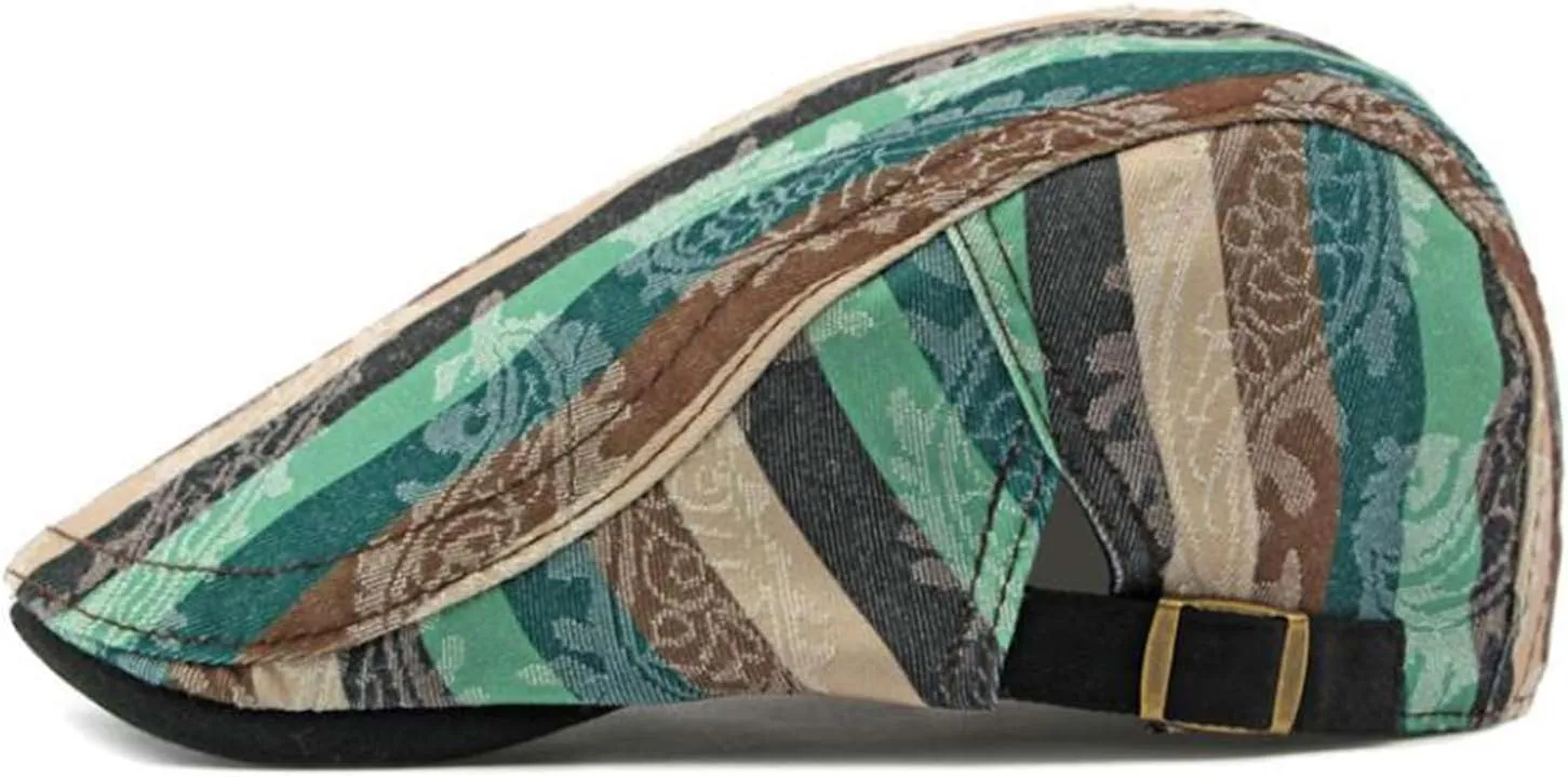 GIBZ Striped Flat Hat Newsboy Cap Retro Driving Hats Adjustable Ivy Caps for Men Women