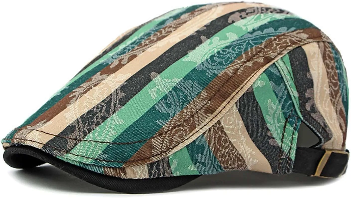 GIBZ Striped Flat Hat Newsboy Cap Retro Driving Hats Adjustable Ivy Caps for Men Women