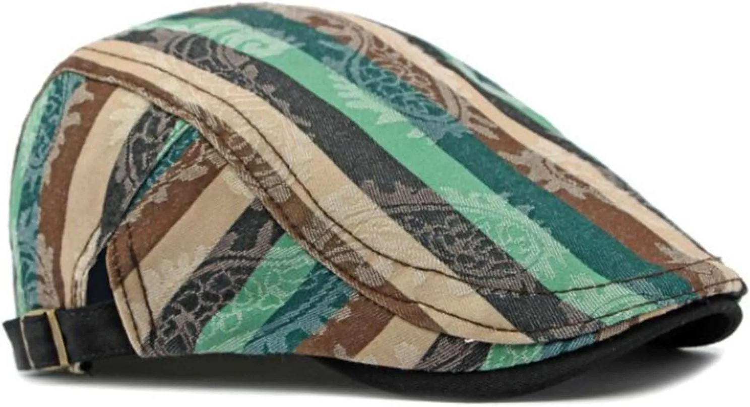 GIBZ Striped Flat Hat Newsboy Cap Retro Driving Hats Adjustable Ivy Caps for Men Women