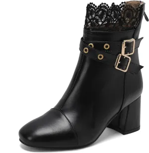 Gicoiz Women Elegant Floral Chelsea Ankle Boots Block Heel
