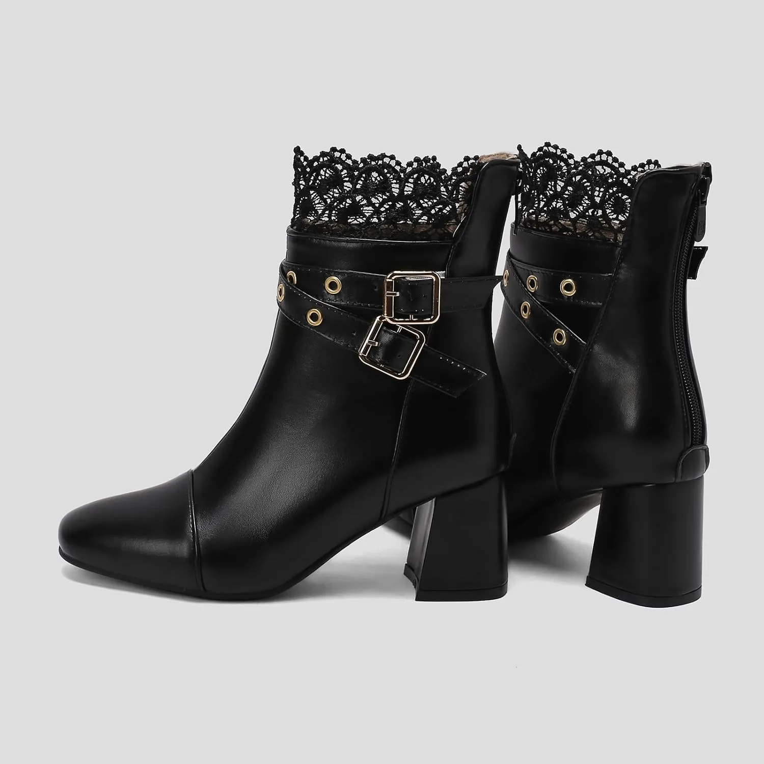 Gicoiz Women Elegant Floral Chelsea Ankle Boots Block Heel