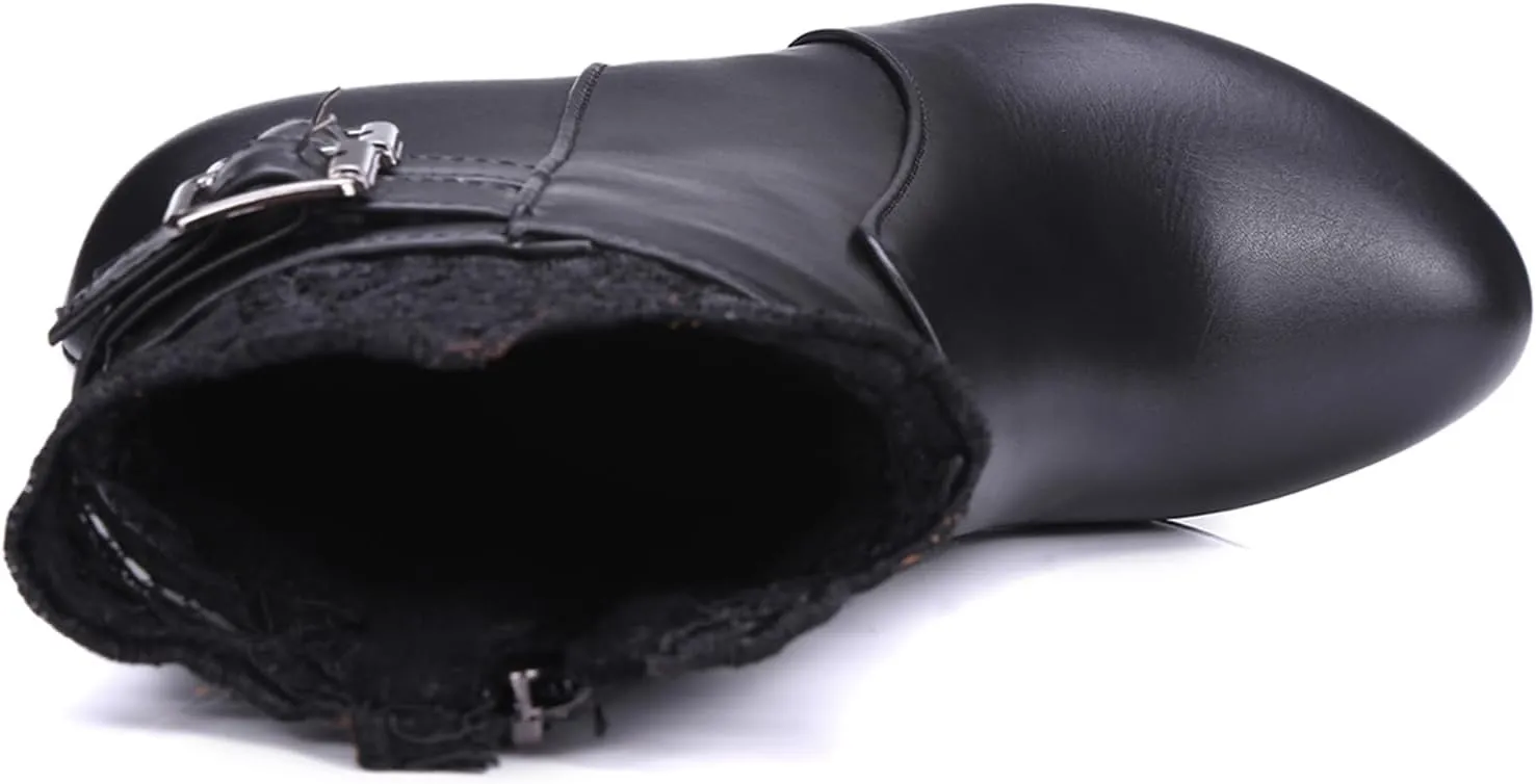 Gicoiz Women Round Toe Elegant High Heel Ankle Boots Bow Buckle