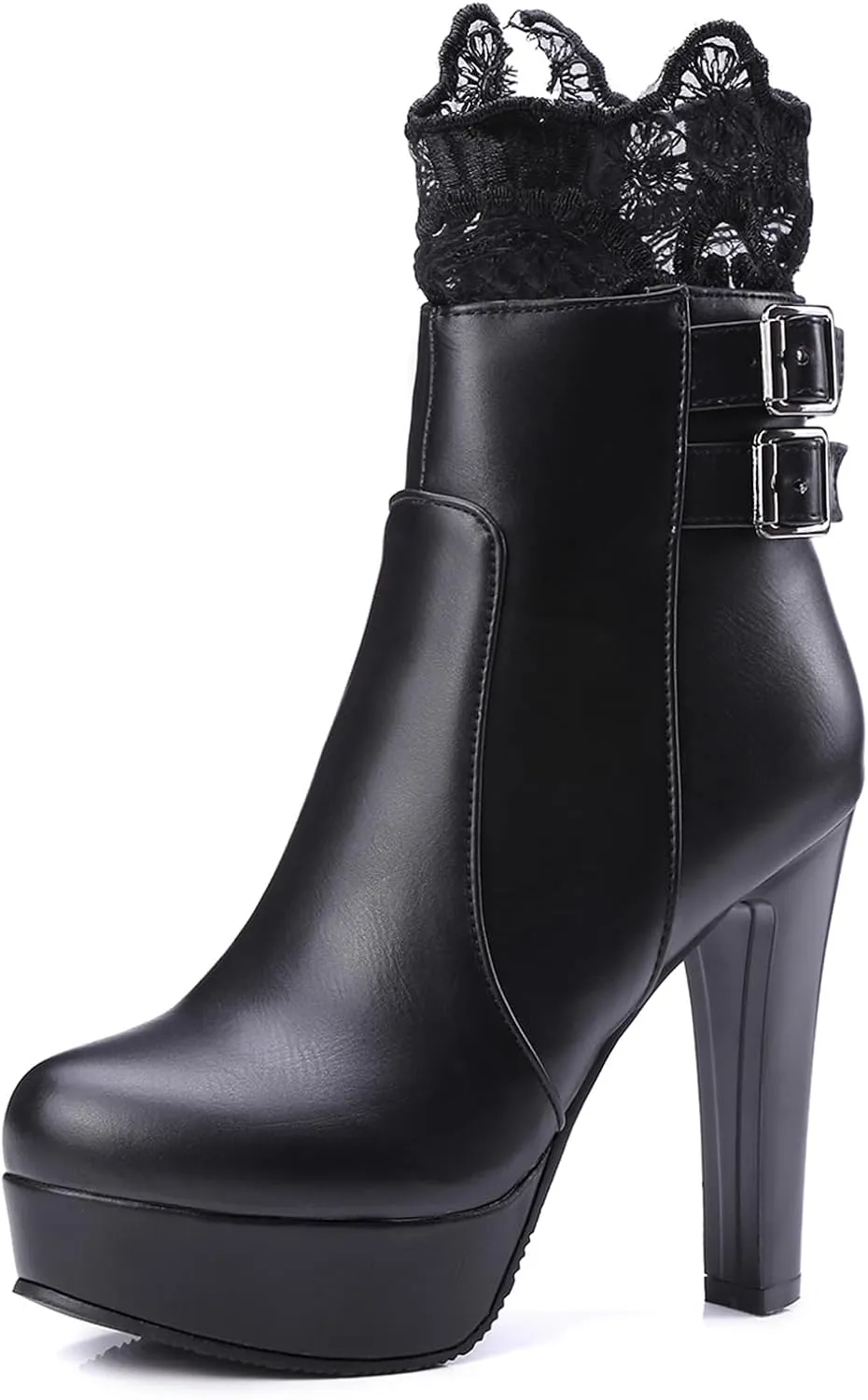 Gicoiz Women Round Toe Elegant High Heel Ankle Boots Bow Buckle