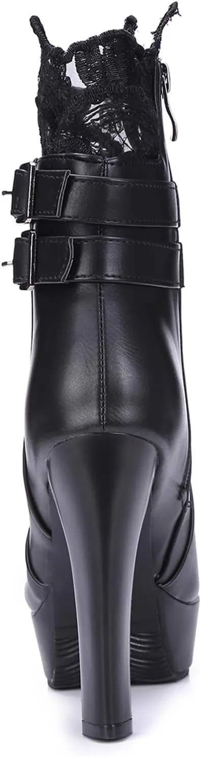 Gicoiz Women Round Toe Elegant High Heel Ankle Boots Bow Buckle