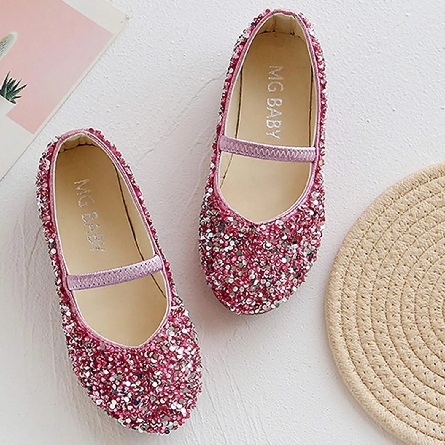 Girls Classic Slip on Mary Jane Ballet 𝗙lats Glitter Wedding P𝐚rty Bridesmaids Flower Girl Dress Shoes