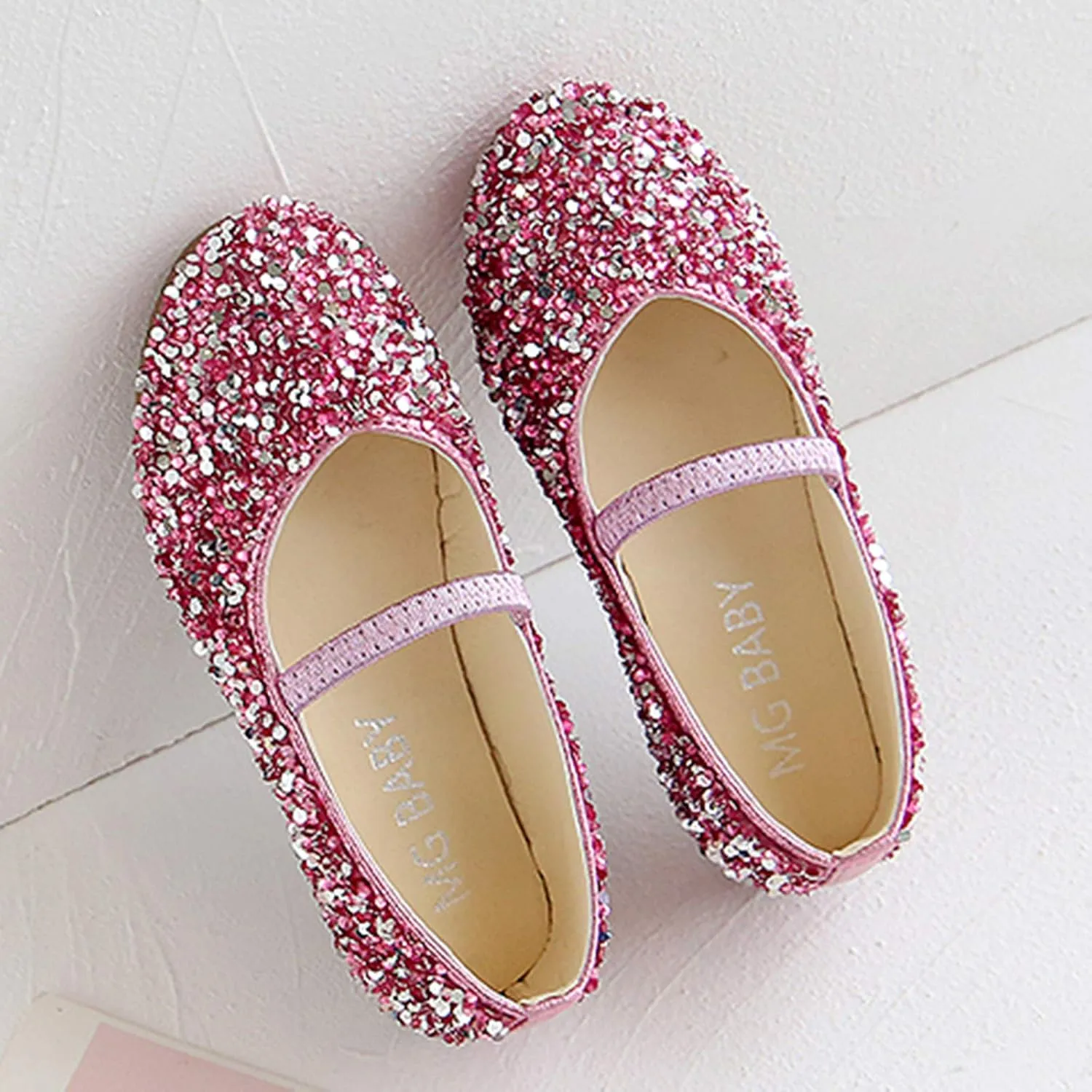 Girls Classic Slip on Mary Jane Ballet 𝗙lats Glitter Wedding P𝐚rty Bridesmaids Flower Girl Dress Shoes