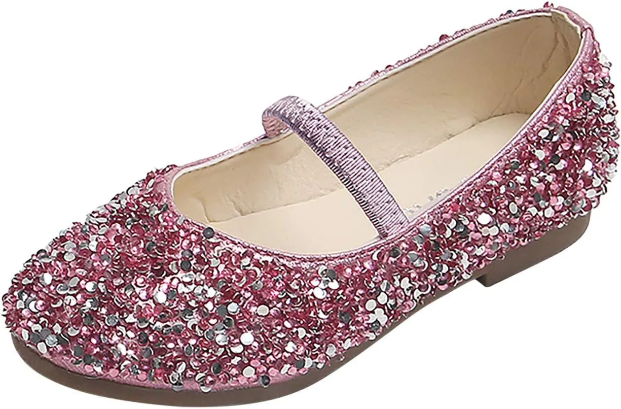 Girls Classic Slip on Mary Jane Ballet 𝗙lats Glitter Wedding P𝐚rty Bridesmaids Flower Girl Dress Shoes