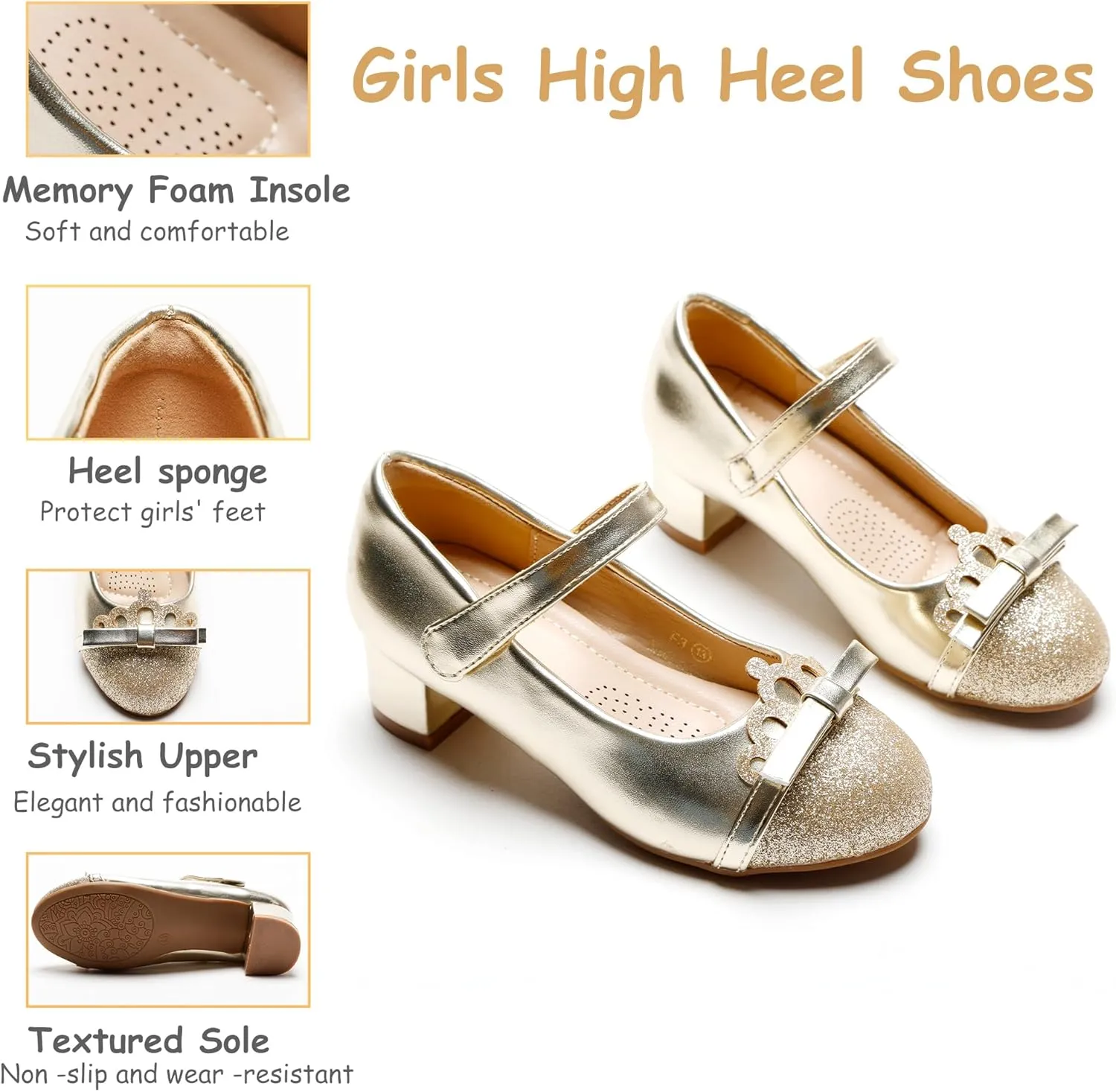 Girls Dress Shoes Low Heel Flower Girls Wedding Party Mary Jane Princess Shoes for Toddler Little Kid Big Kid