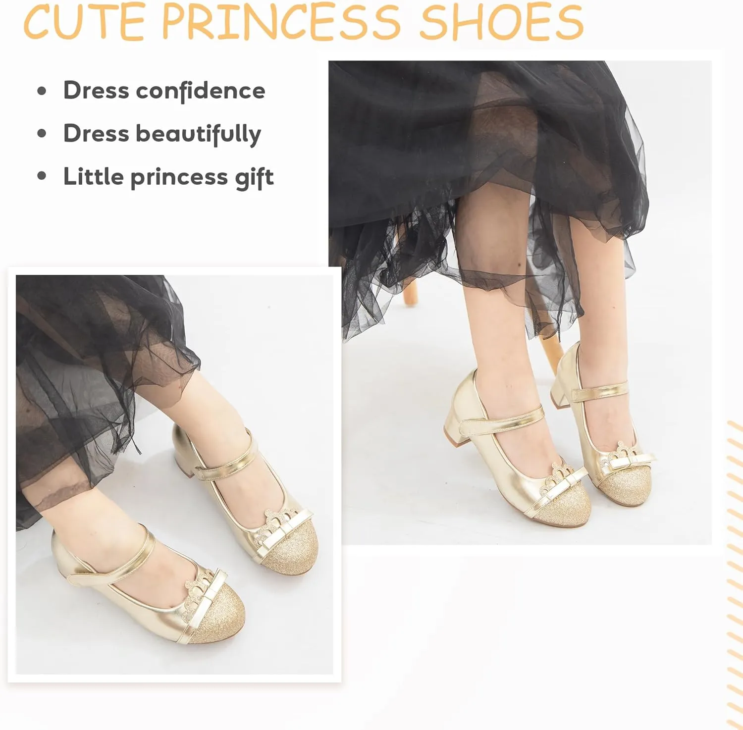 Girls Dress Shoes Low Heel Flower Girls Wedding Party Mary Jane Princess Shoes for Toddler Little Kid Big Kid