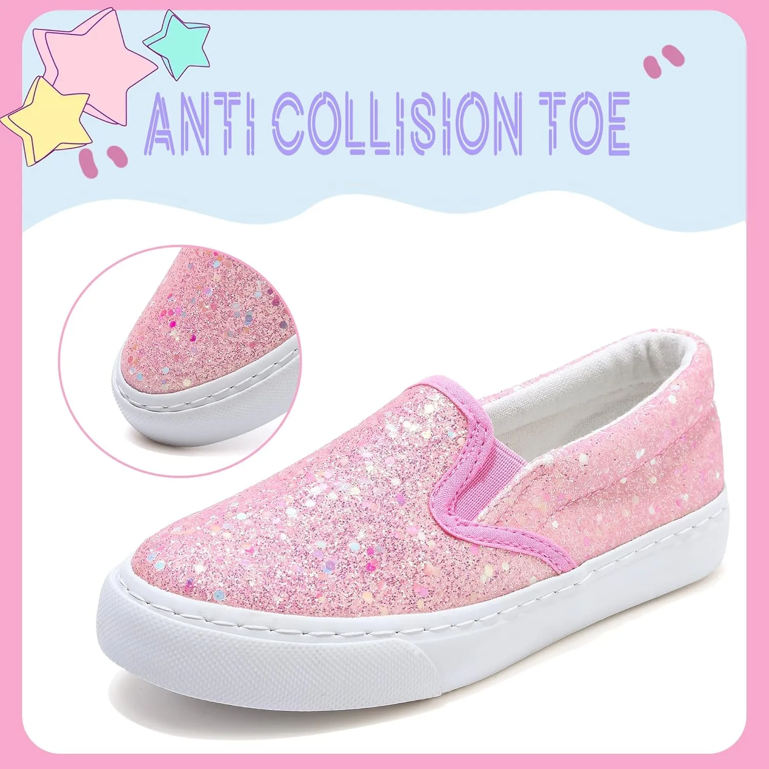 Girls Sparkle Slip-on Shoes Toddlers Canvas Sneakers Light Weight Comfortable Causal Running Shoes Skin-Friendly