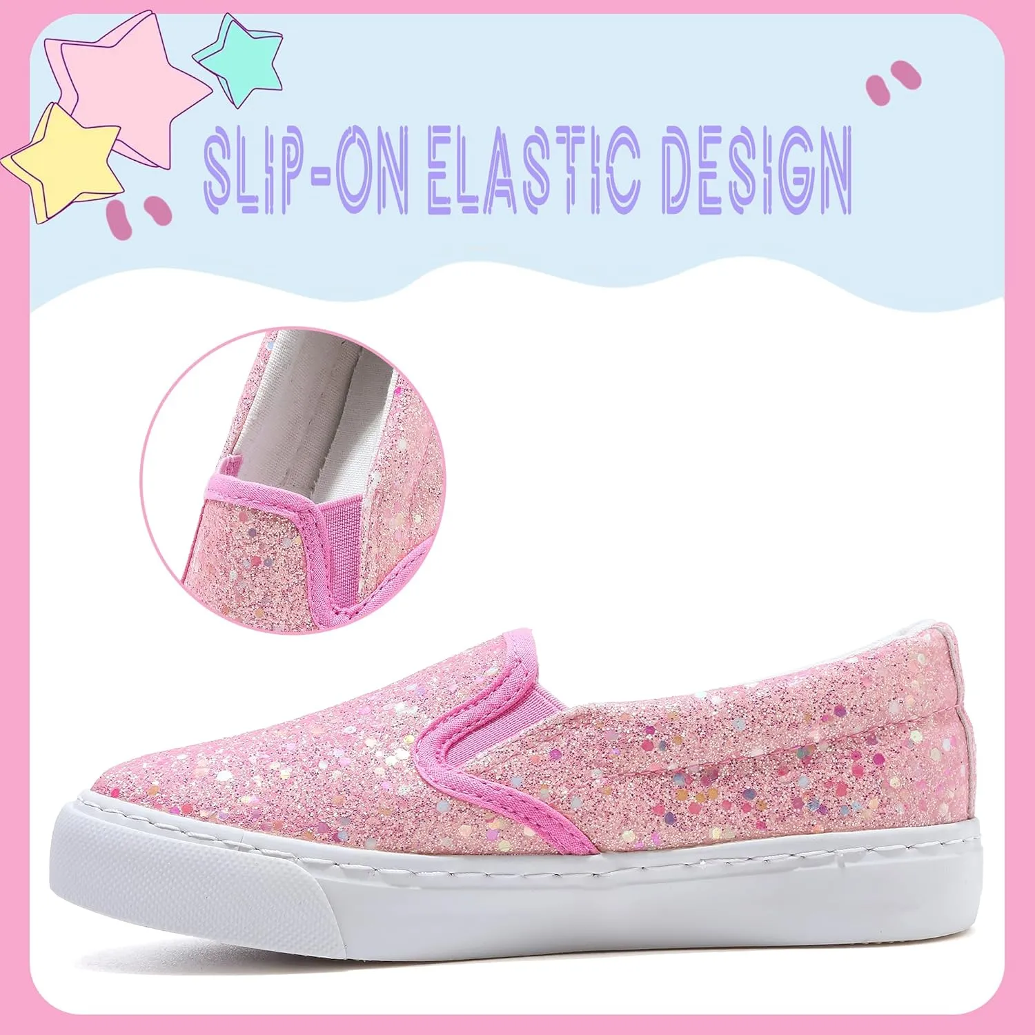 Girls Sparkle Slip-on Shoes Toddlers Canvas Sneakers Light Weight Comfortable Causal Running Shoes Skin-Friendly