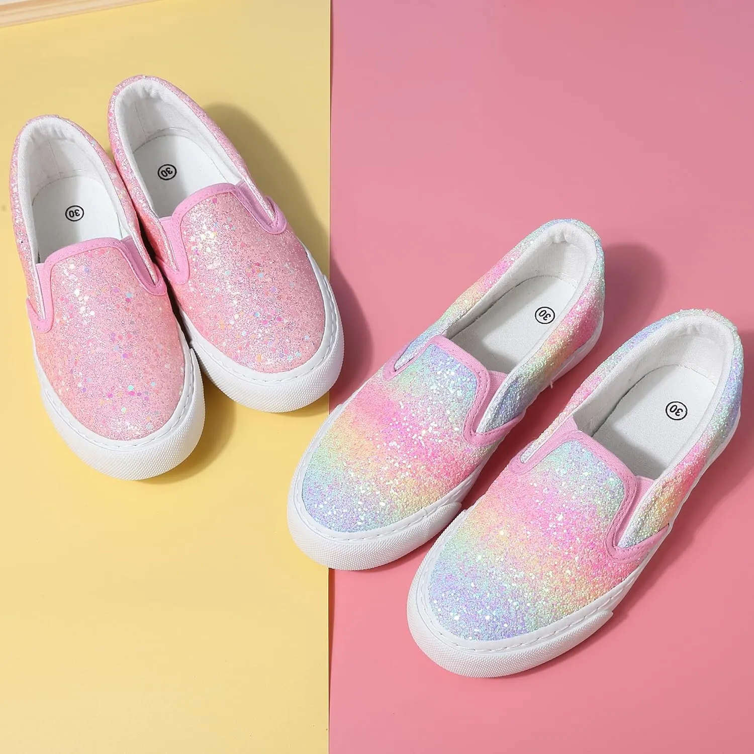 Girls Sparkle Slip-on Shoes Toddlers Canvas Sneakers Light Weight Comfortable Causal Running Shoes Skin-Friendly