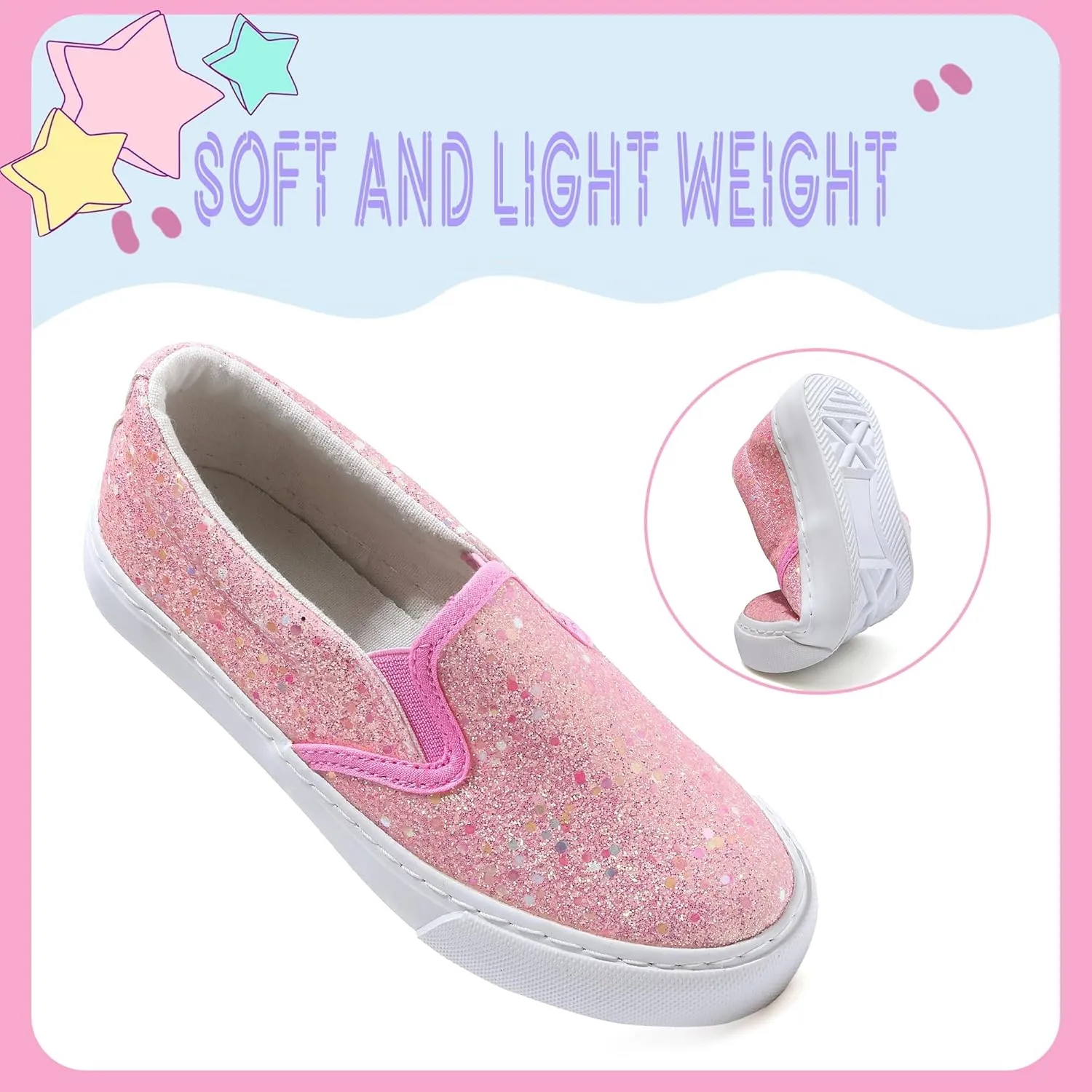 Girls Sparkle Slip-on Shoes Toddlers Canvas Sneakers Light Weight Comfortable Causal Running Shoes Skin-Friendly