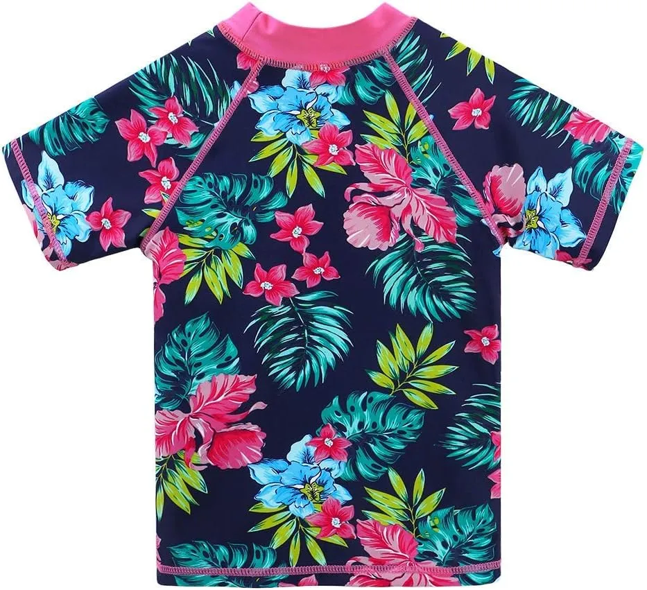 Girls Two Piece Swimsuit Floral UPF 50  Rash Guard Set Kids Beach Swimwear