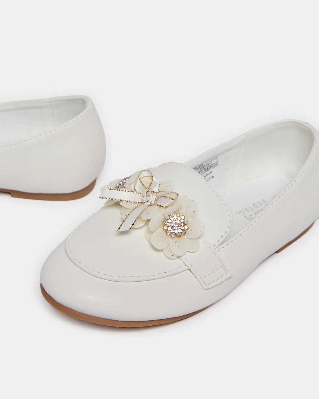 Girls White Floral Loafer