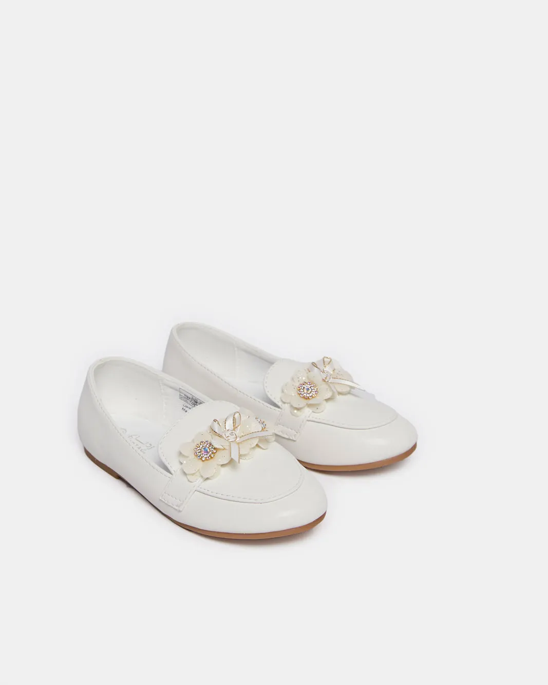 Girls White Floral Loafer