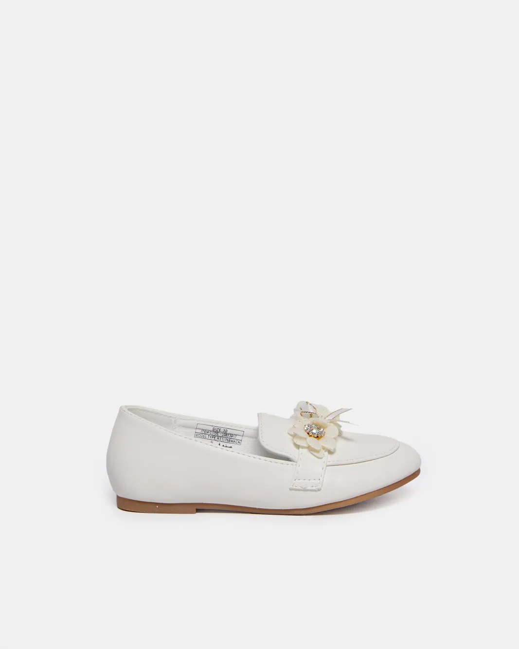 Girls White Floral Loafer