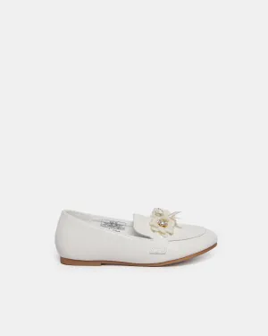 Girls White Floral Loafer