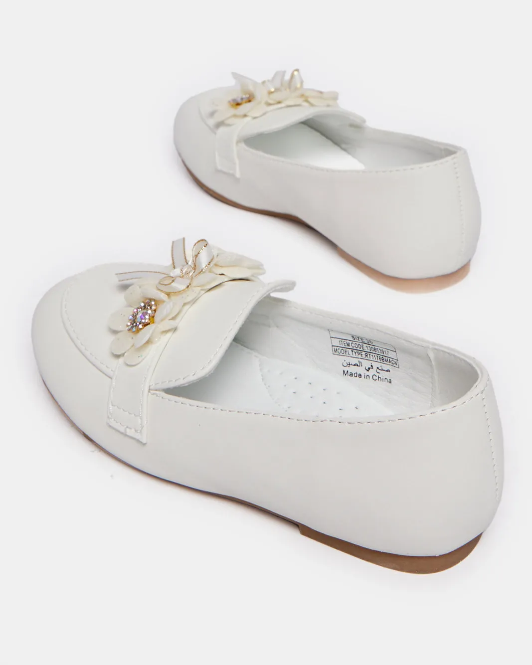 Girls White Floral Loafer
