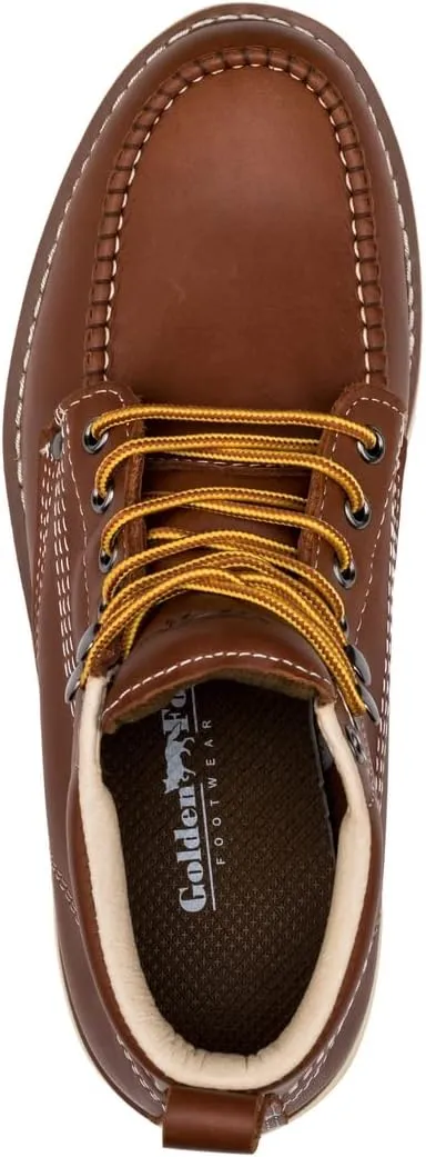 Golden Fox Work Boots 6" Men's Moc Toe Wedge Comfortable Boot for Construction