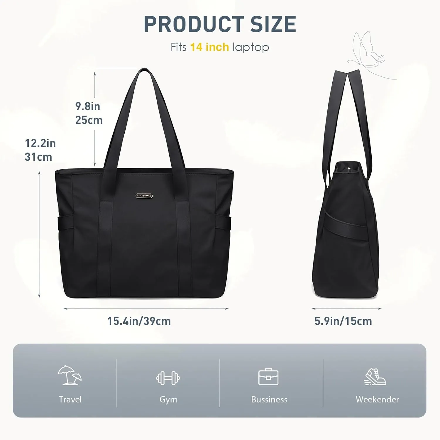 GOLF SUPAGS Tote Bag for Women with Zipper Large Shoulder Bag Top Handle Handbag for Travel Work