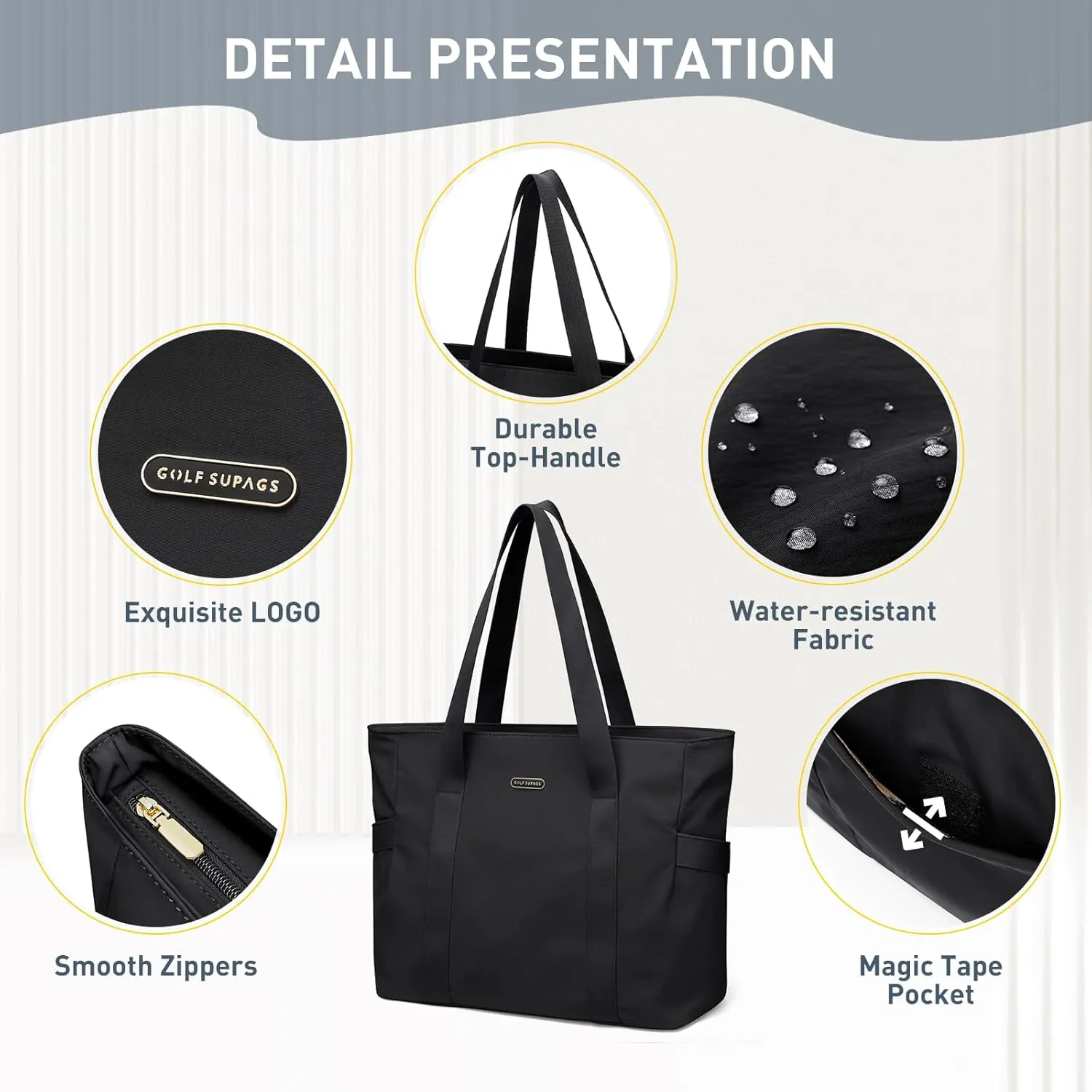 GOLF SUPAGS Tote Bag for Women with Zipper Large Shoulder Bag Top Handle Handbag for Travel Work
