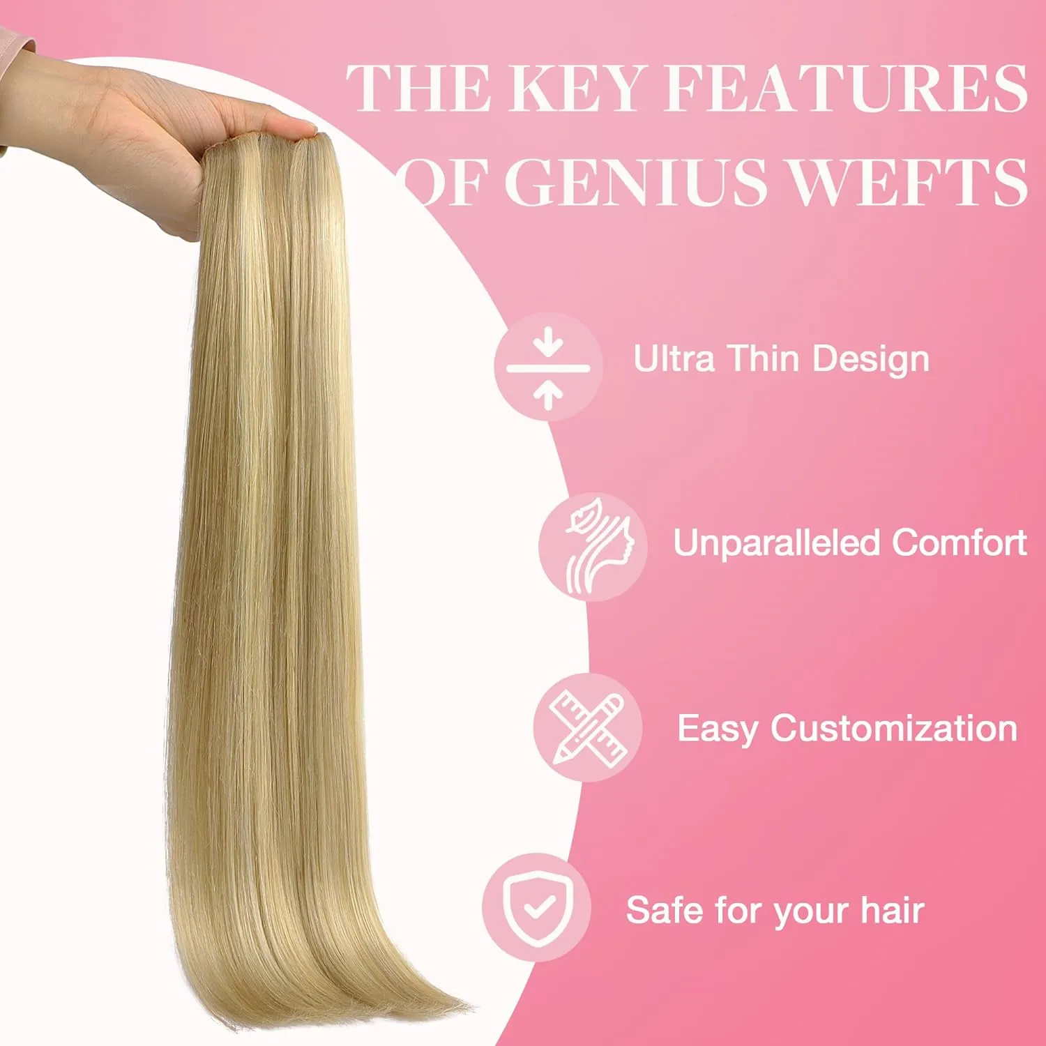 GOO GOO Genius Weft Hair Extensions Human Hair, Sew In Hair Extensions Rooted Remy Weft, 16/22 Light Blonde Highlighted Golden Blonde 22inch 120g, Hand Tied Weft Hair Extensions