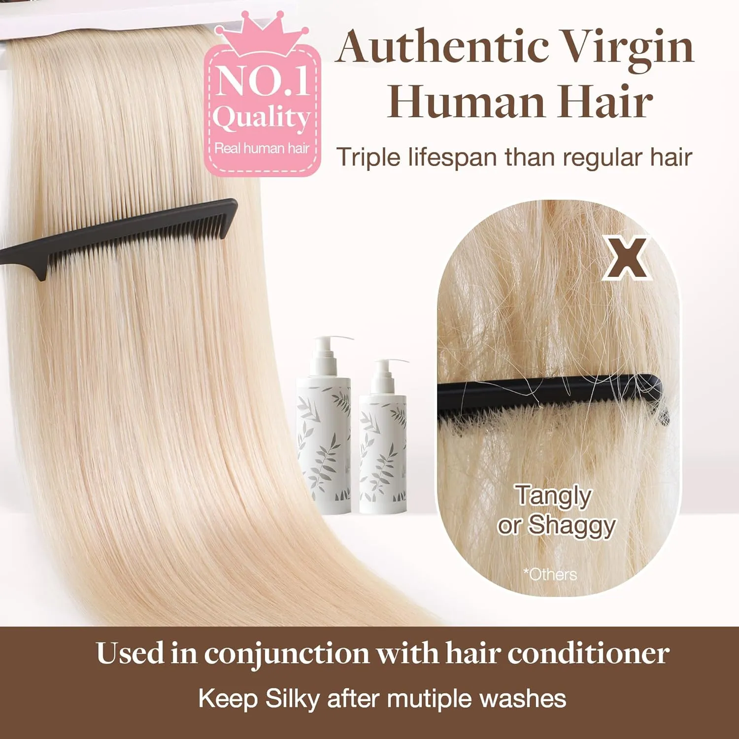 GOO GOO Genius Weft Hair Extensions Human Hair, Sew In Hair Extensions Rooted Remy Weft, 16/22 Light Blonde Highlighted Golden Blonde 22inch 120g, Hand Tied Weft Hair Extensions
