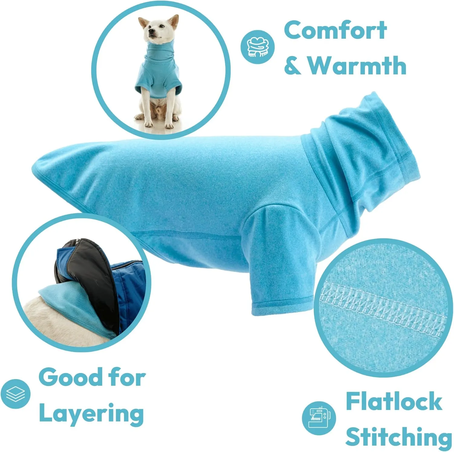 Gooby Turtle Neck Microfiber Stretch Fleece - Peacock Blue, X-Large - Warm and Light Extra Layer for Small Dog and Medium Dog