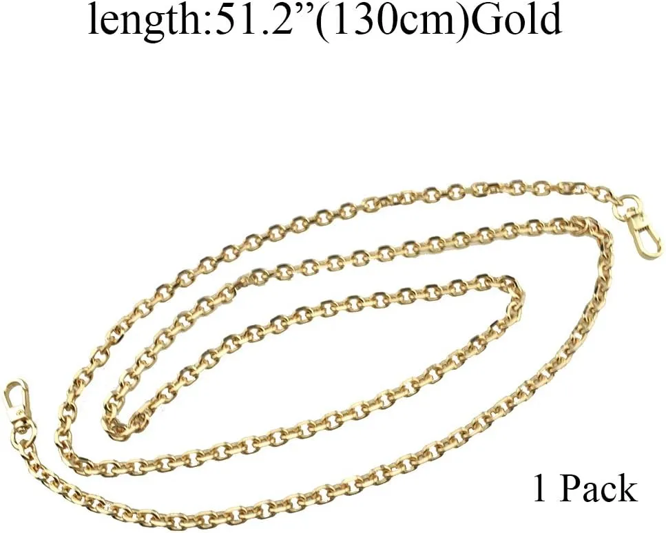 HAHIYO Mini Pochette Purse Chain Strap Thin Wide 6mm for LV Length 51.2 inches Thick 2mm Shiny Gold for Shoulder Cross Body Sling Handbag Wallet Clutch Comfortable Flat Metal Strap 1 Pack
