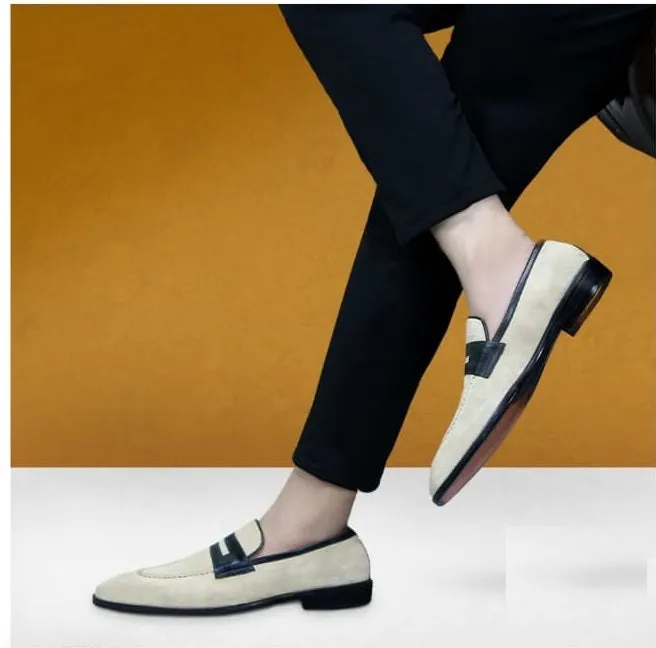 Handmade Two Tone Suede Loafer Moccasins for Men