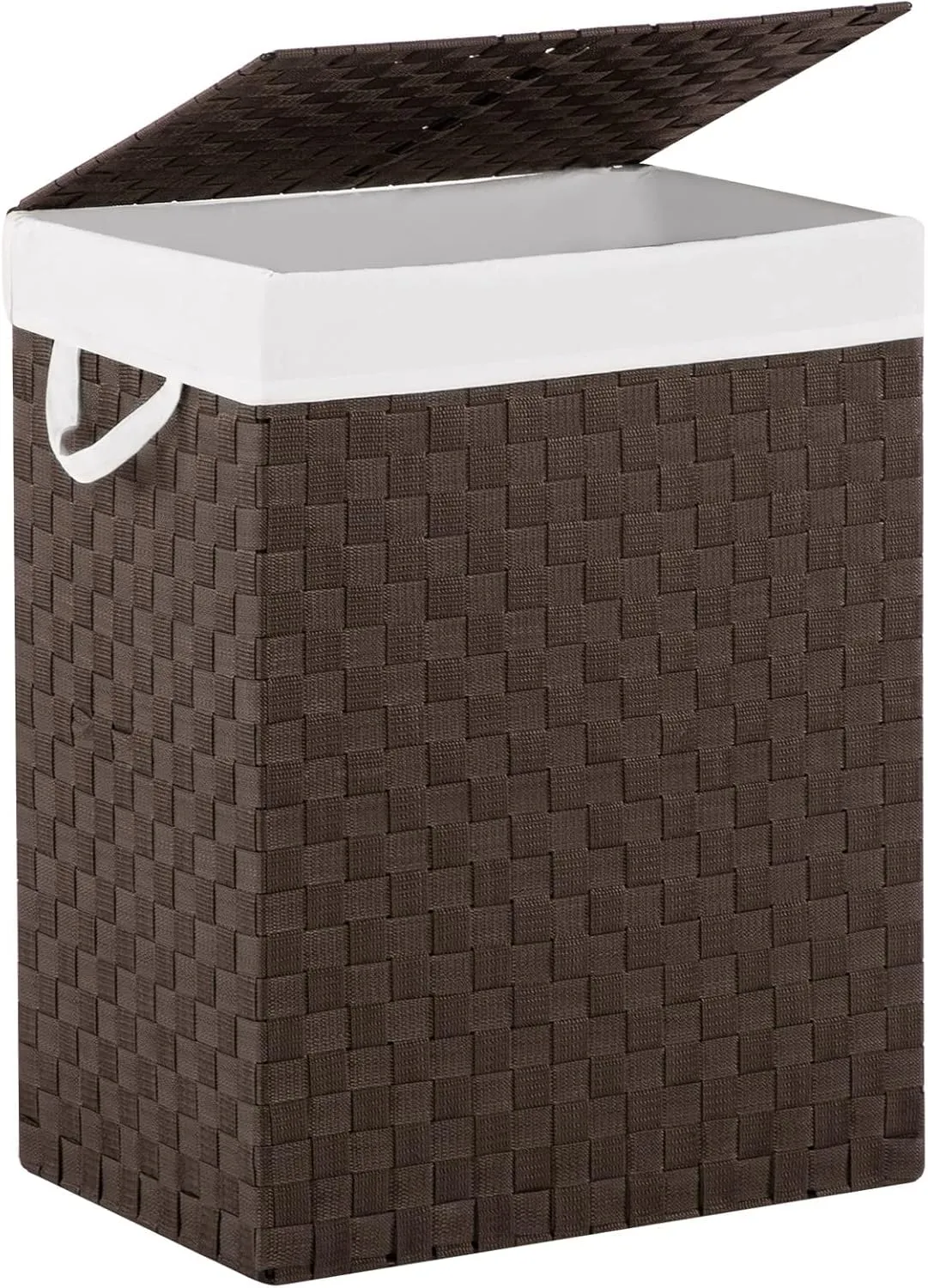 Handwoven Laundry Basket Hamper with Removable Liner Bag and Lid, Collapsible Clothes Hamper with Handle, Brown