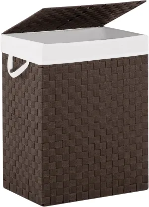 Handwoven Laundry Basket Hamper with Removable Liner Bag and Lid, Collapsible Clothes Hamper with Handle, Brown