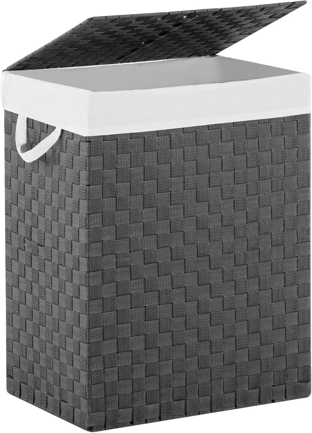 Handwoven Laundry Basket Hamper with Removable Liner Bag and Lid, Collapsible Clothes Hamper with Handle, Grey
