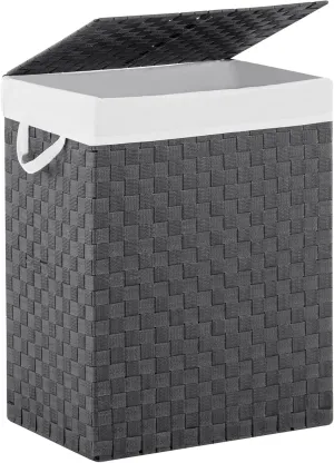 Handwoven Laundry Basket Hamper with Removable Liner Bag and Lid, Collapsible Clothes Hamper with Handle, Grey