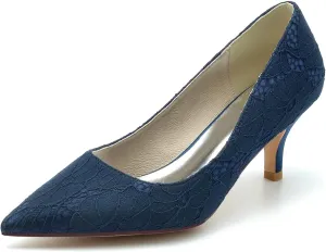 Hanfike Wedding Heels for Women Slip-on Lace Elegant Bridal Formal Party Evening Pumps JY050