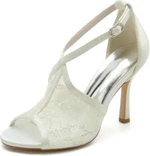 Hanfike Wedding Sandals for Women Lace High Heel Elegant Formal Party Prom Shoes JY120