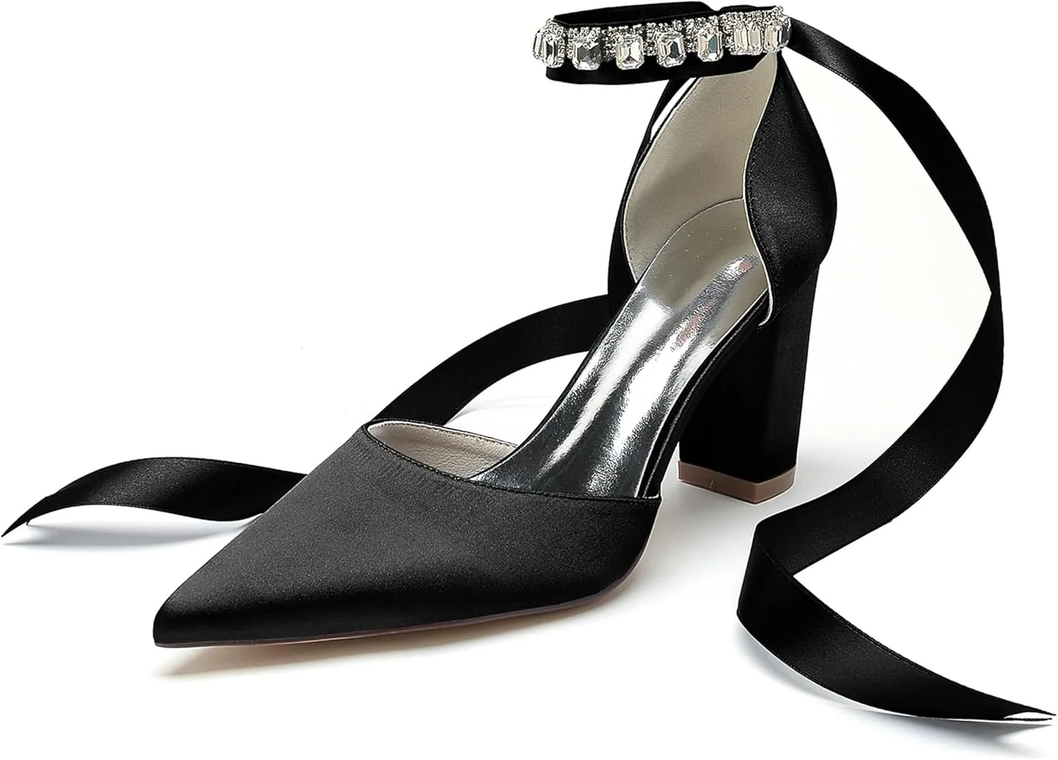 Hanfike Womens Elegant Formal Shoes Chunky High Heel Bridal Wedding Pumps with Ribbon JY173