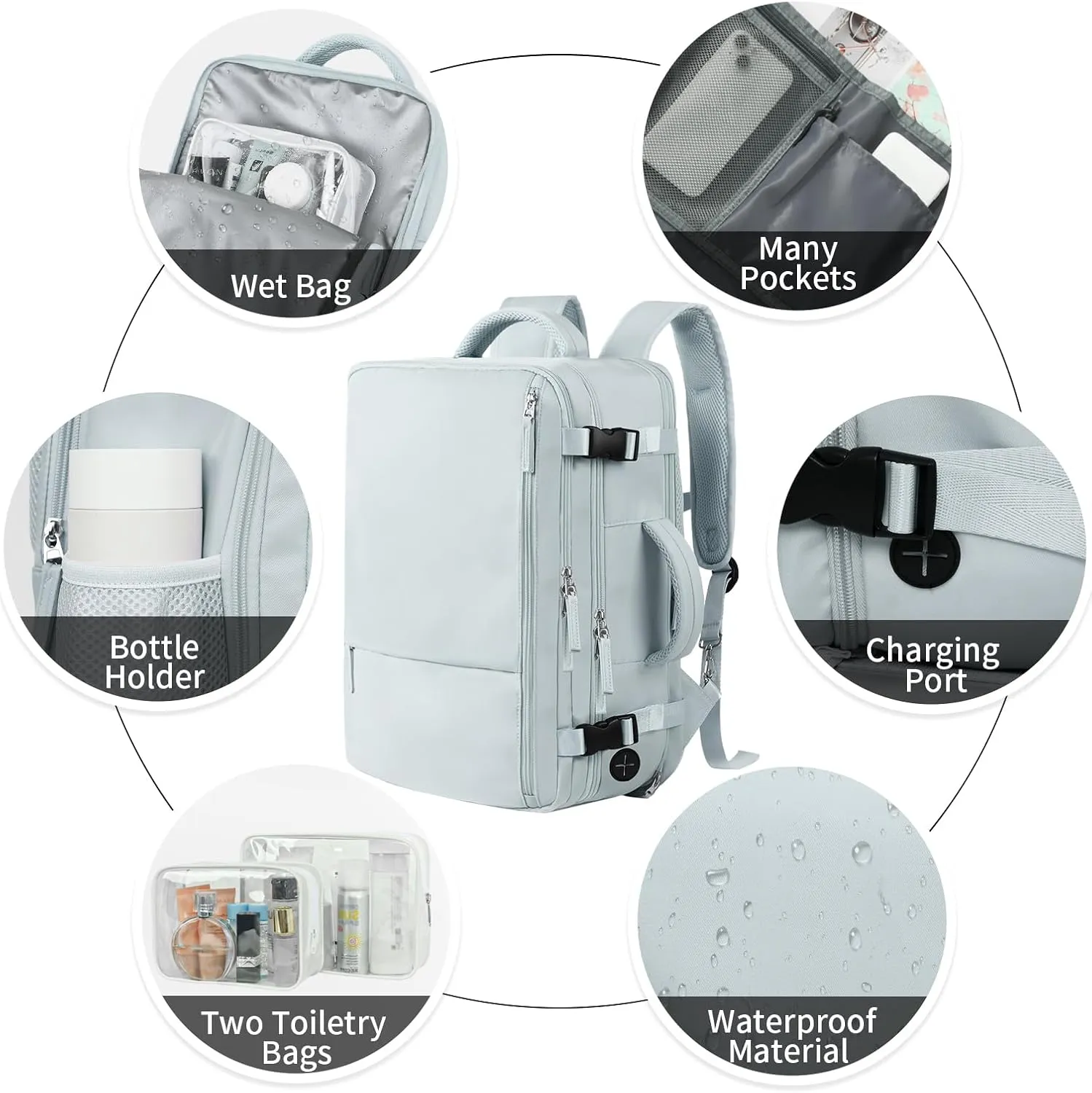 Hanples Extra Large Travel Backpack for Women, 40L Carry On, 17 Inch Laptop, Waterproof, Hiking, Casual Bag (Light Blue)