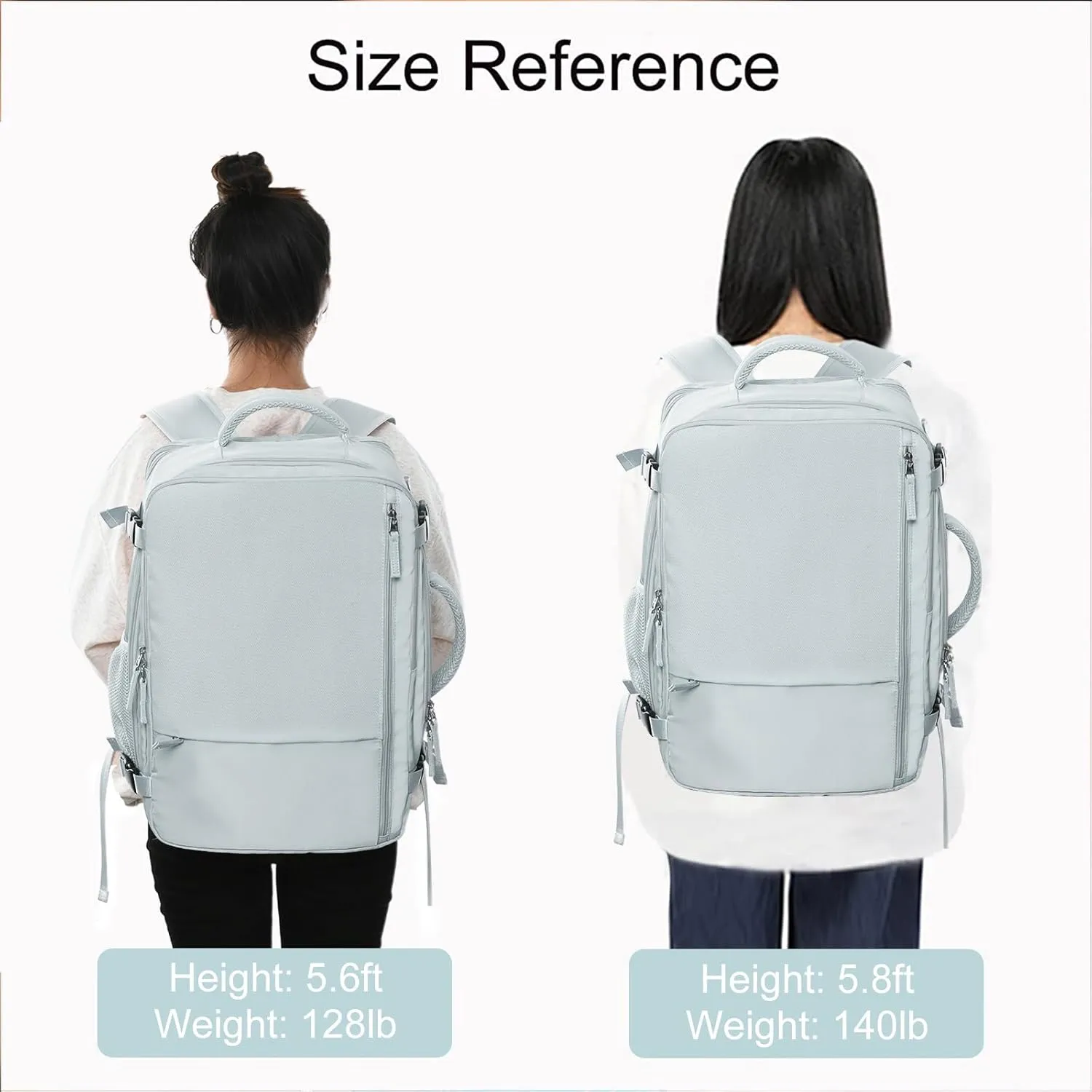 Hanples Extra Large Travel Backpack for Women, 40L Carry On, 17 Inch Laptop, Waterproof, Hiking, Casual Bag (Light Blue)