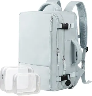 Hanples Extra Large Travel Backpack for Women, 40L Carry On, 17 Inch Laptop, Waterproof, Hiking, Casual Bag (Light Blue)