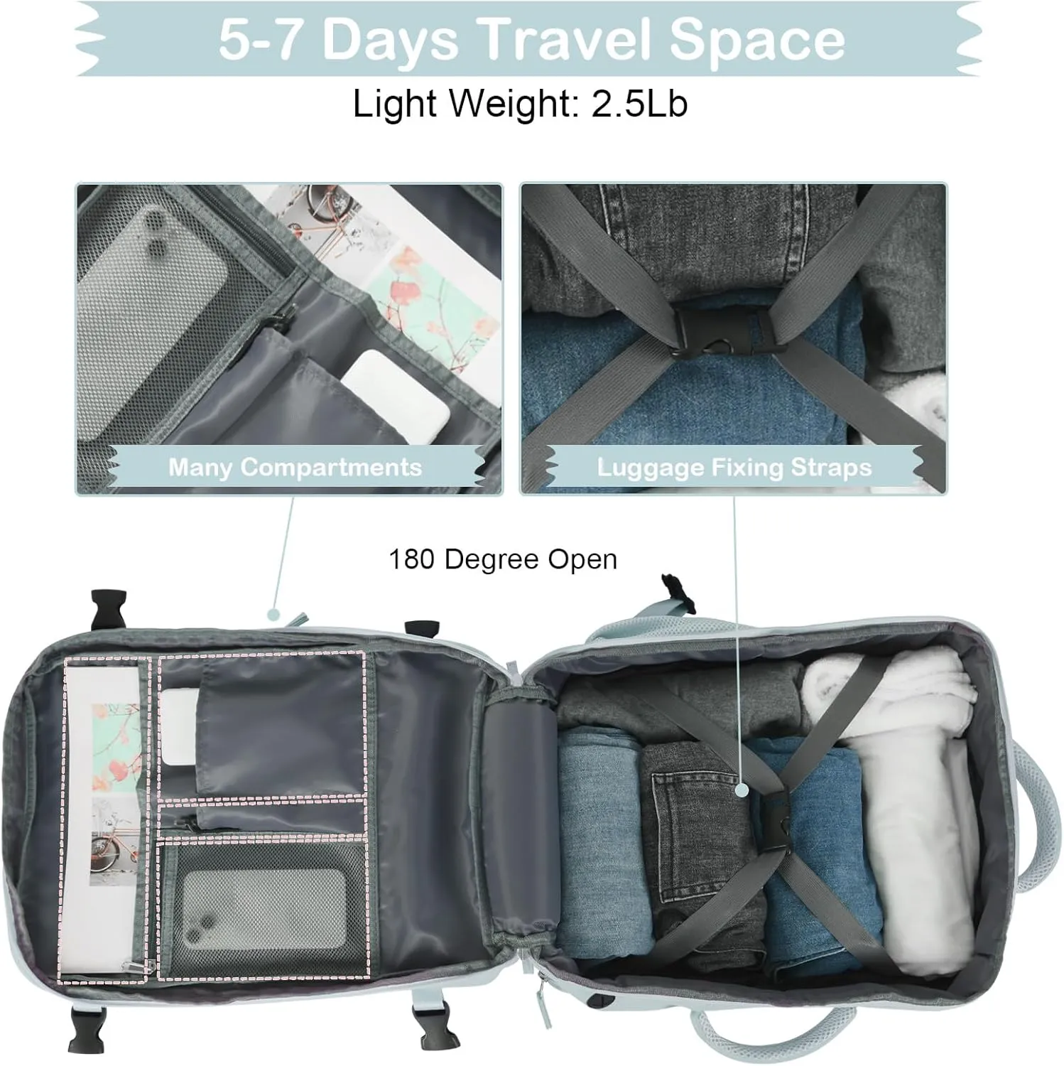 Hanples Extra Large Travel Backpack for Women, 40L Carry On, 17 Inch Laptop, Waterproof, Hiking, Casual Bag (Light Blue)