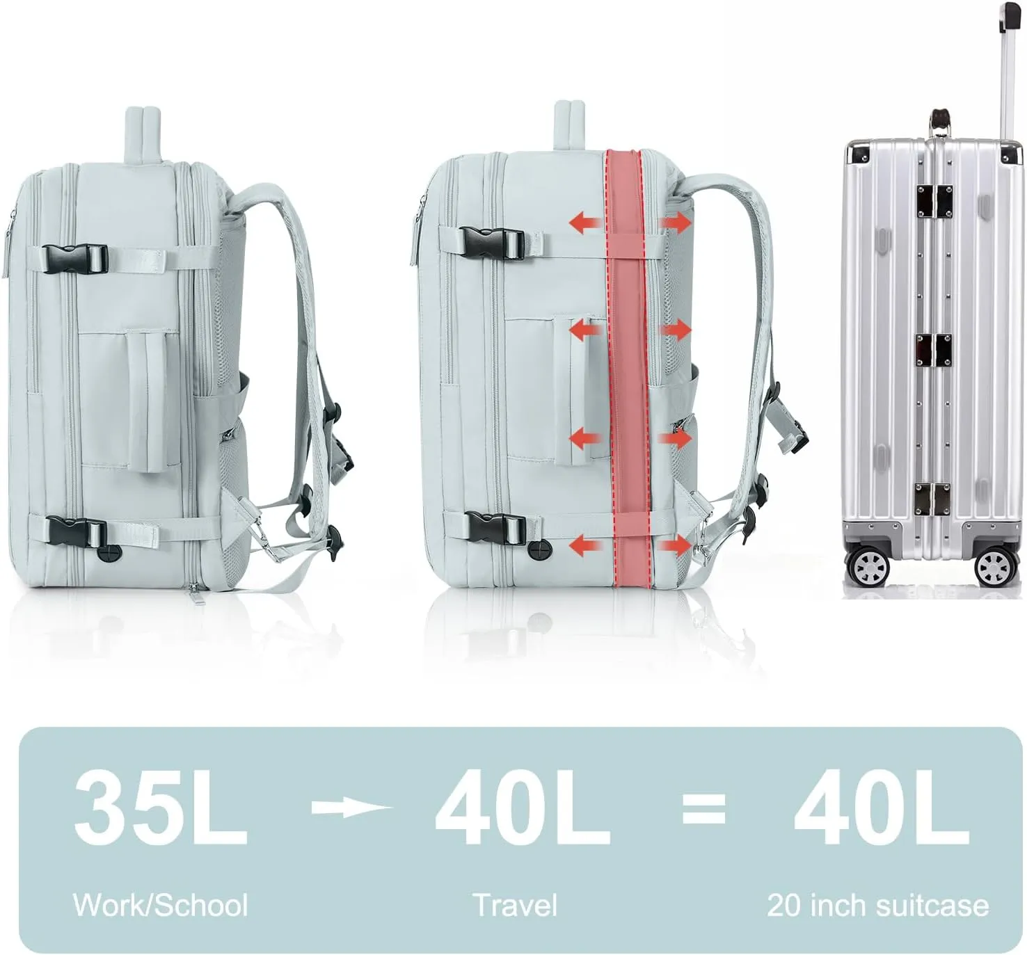 Hanples Extra Large Travel Backpack for Women, 40L Carry On, 17 Inch Laptop, Waterproof, Hiking, Casual Bag (Light Blue)
