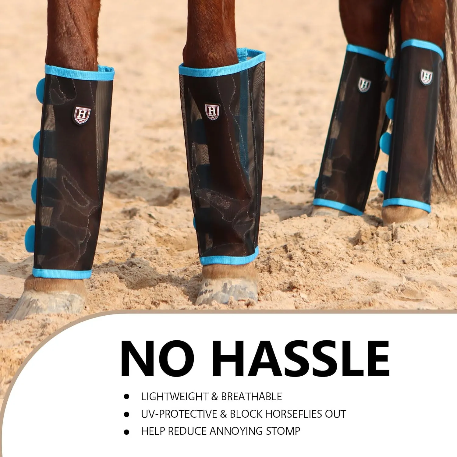 Harrison Howard Loose-Fitting Horse Fly Leggings Breathable, Tear-Resistant Fine Mesh Leg Guards Stay-on Comfortable Fly Boots (Set of 4)